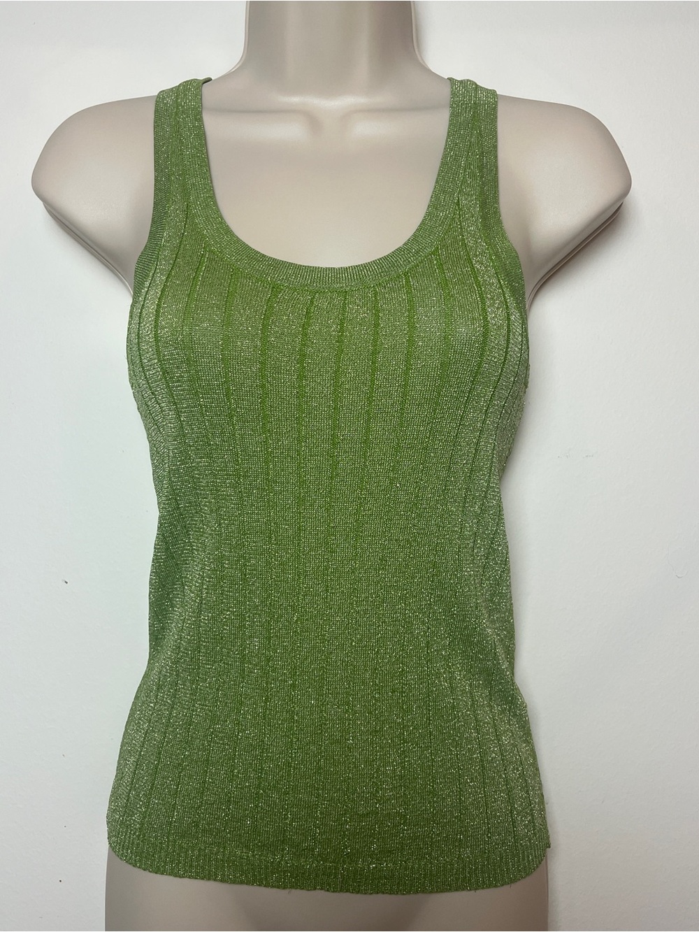 Zara Y2K Sparkle Tank Top Sleeveless Ribbed Green XS Summer Beach Going Out